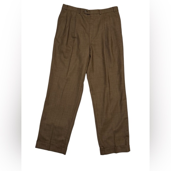 Ralph Lauren brown plaid wool pleated cuff dress pants slacks - Picture 1 of 10